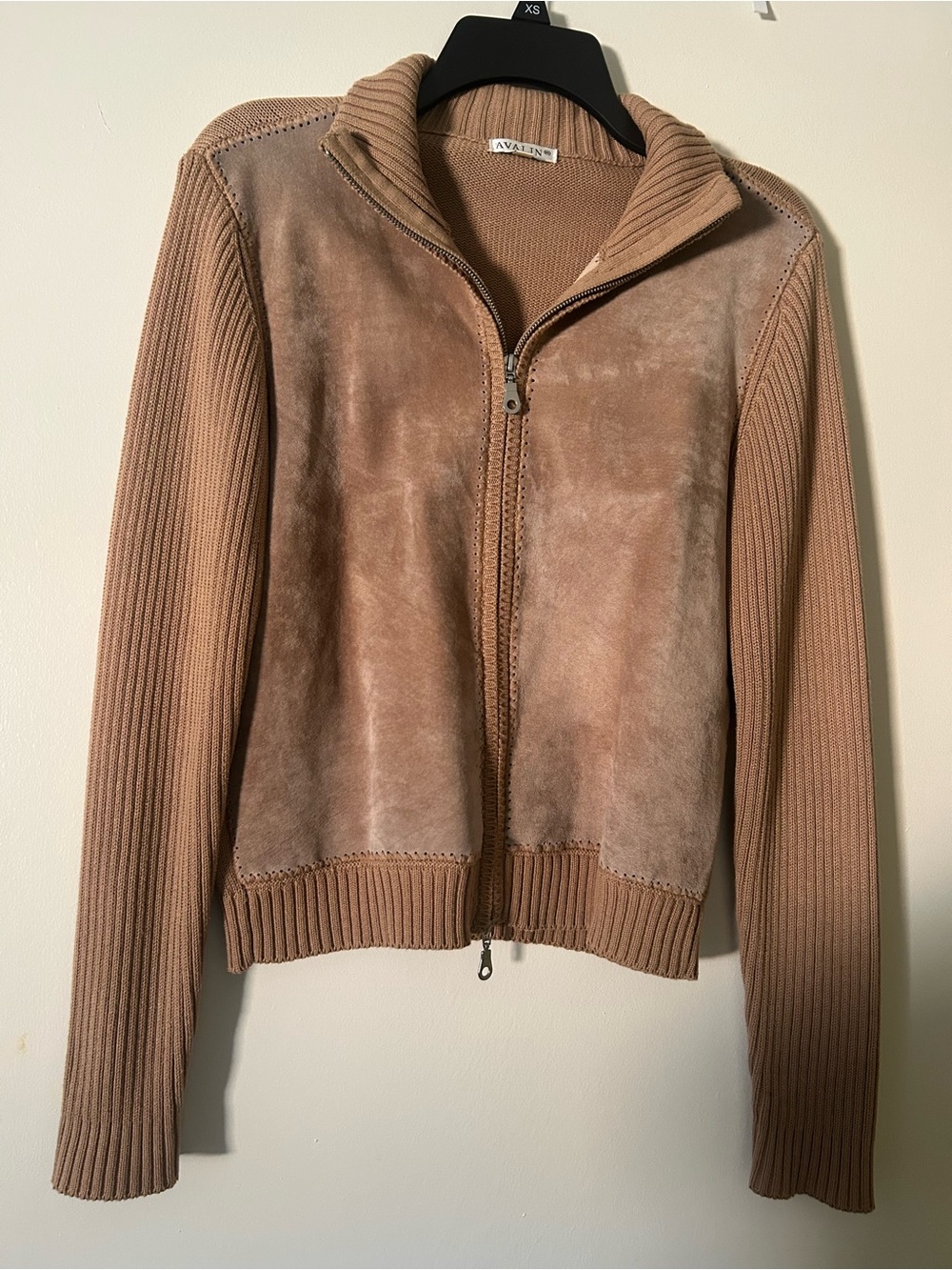Avalin Woman’s Tan Genuine Suede and Knit Sweater, Size: Medium